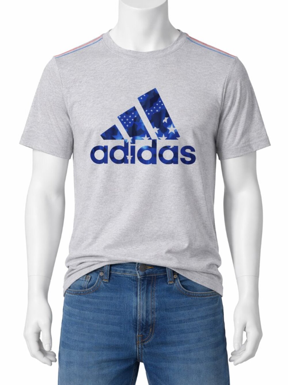 Adidas Men's Large T-Shirt Grey Blue Camo Stars Graphic Tee Short Sleeve